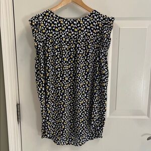 LOFT Navy and Yellow Floral Blouse